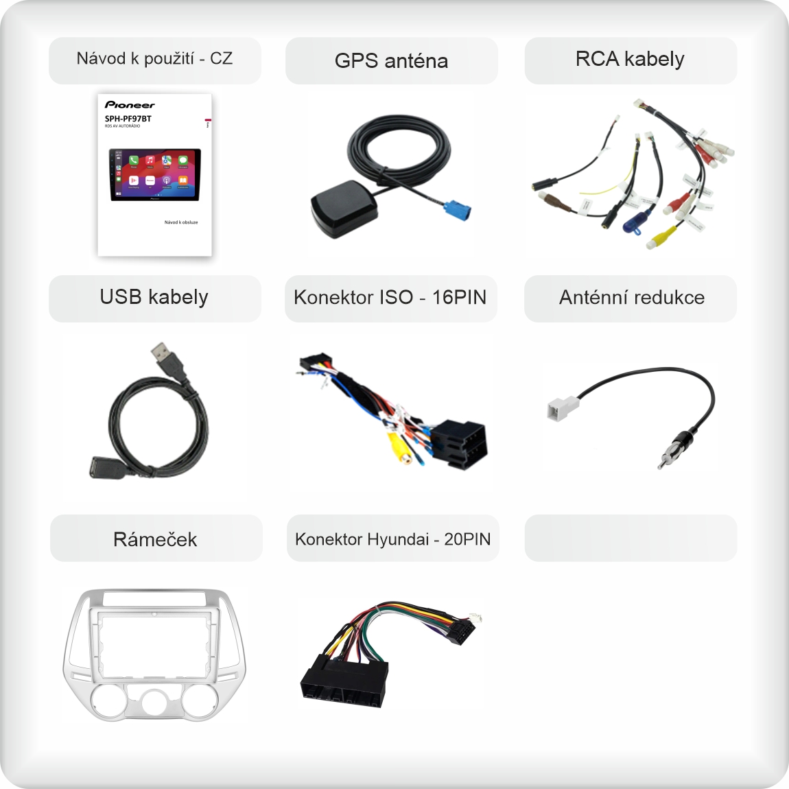 CZ příslušenství pro autorádio Pioneer SPH - PF97BT pro hyundai i20 carplay a android auto evtech_cz